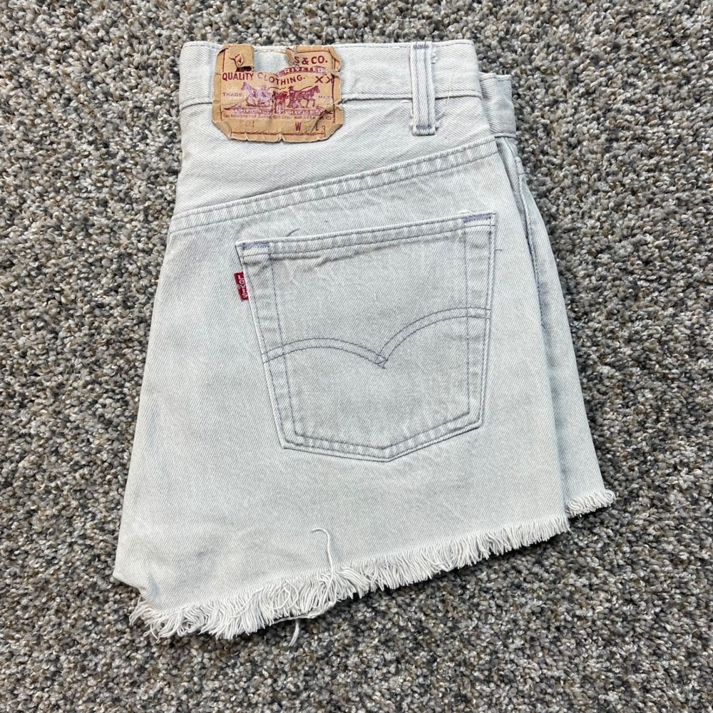 Vintage Levi's 501 Women's 29 High Waisted Distressed Cutoff Denim Shorts Grey